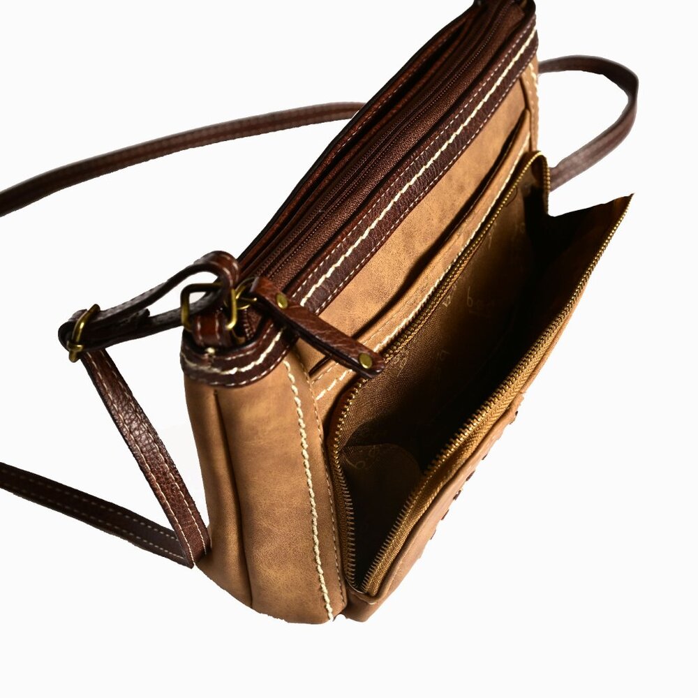 B.O.C. BORN CONCEPTS Brown Faux Leather Shoulder Bag /Cross-Body whip stitching - Picture 4 of 8